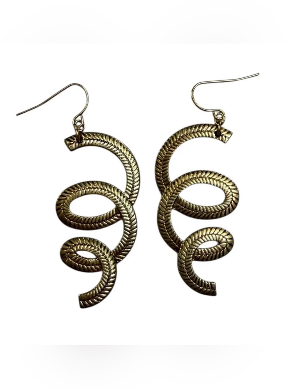 Vintage 1980’s Brass Serpentine Style Earrings, A Pair